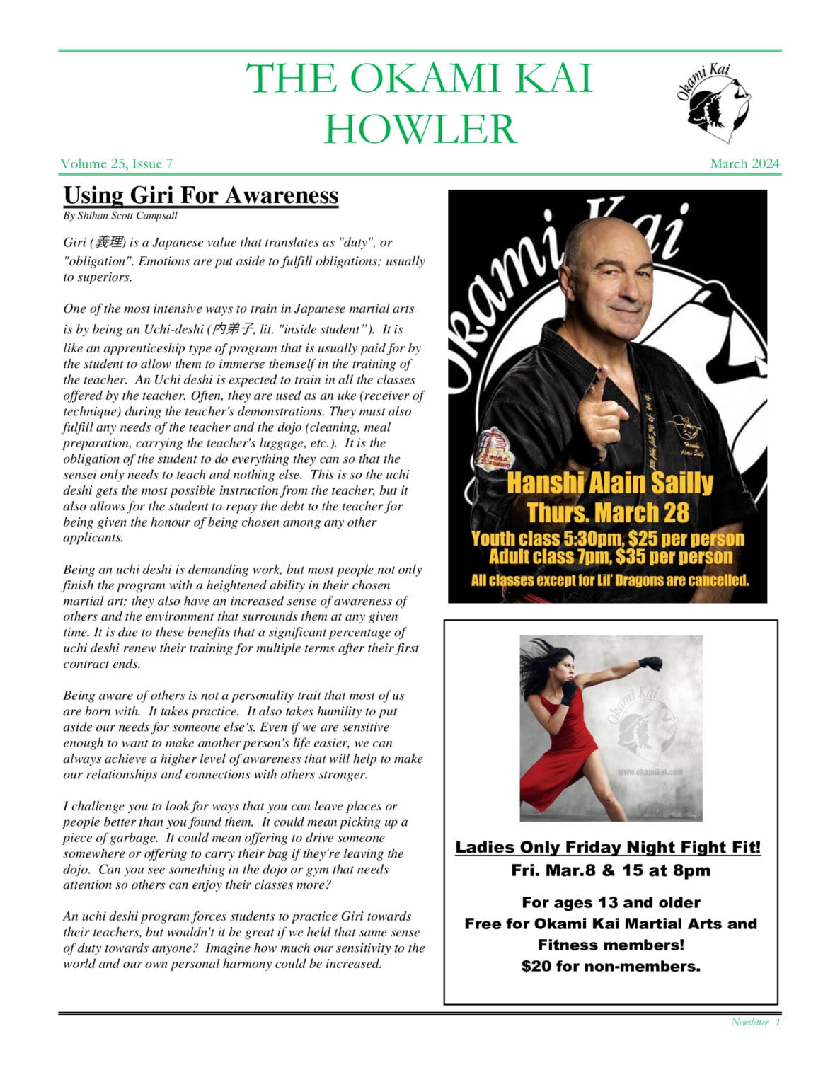 Page 1 of March Newsletter