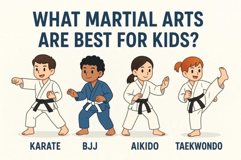 A picture of four children doing different martial arts.