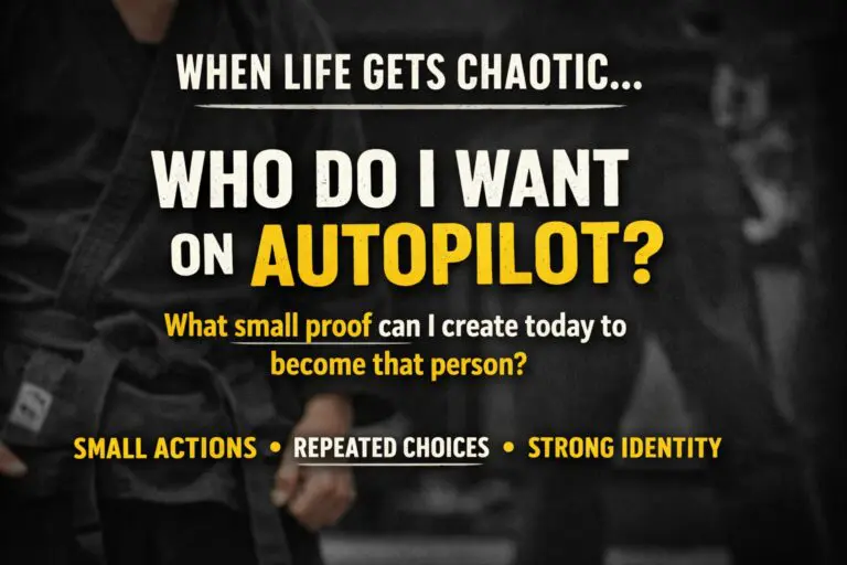 Martial arts student training with focus, representing how small daily actions build identity, discipline, and self control